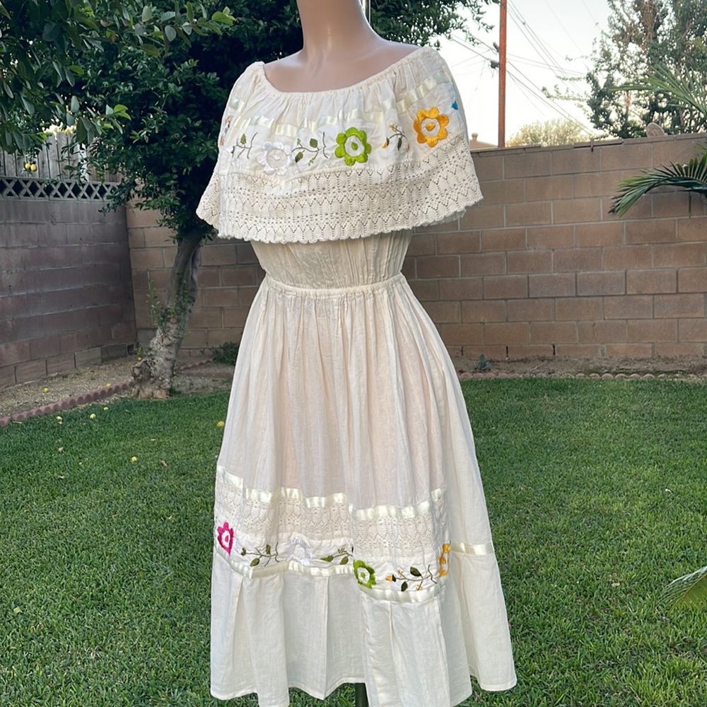Boho  Embroidered and crocheted  Womens DRESS